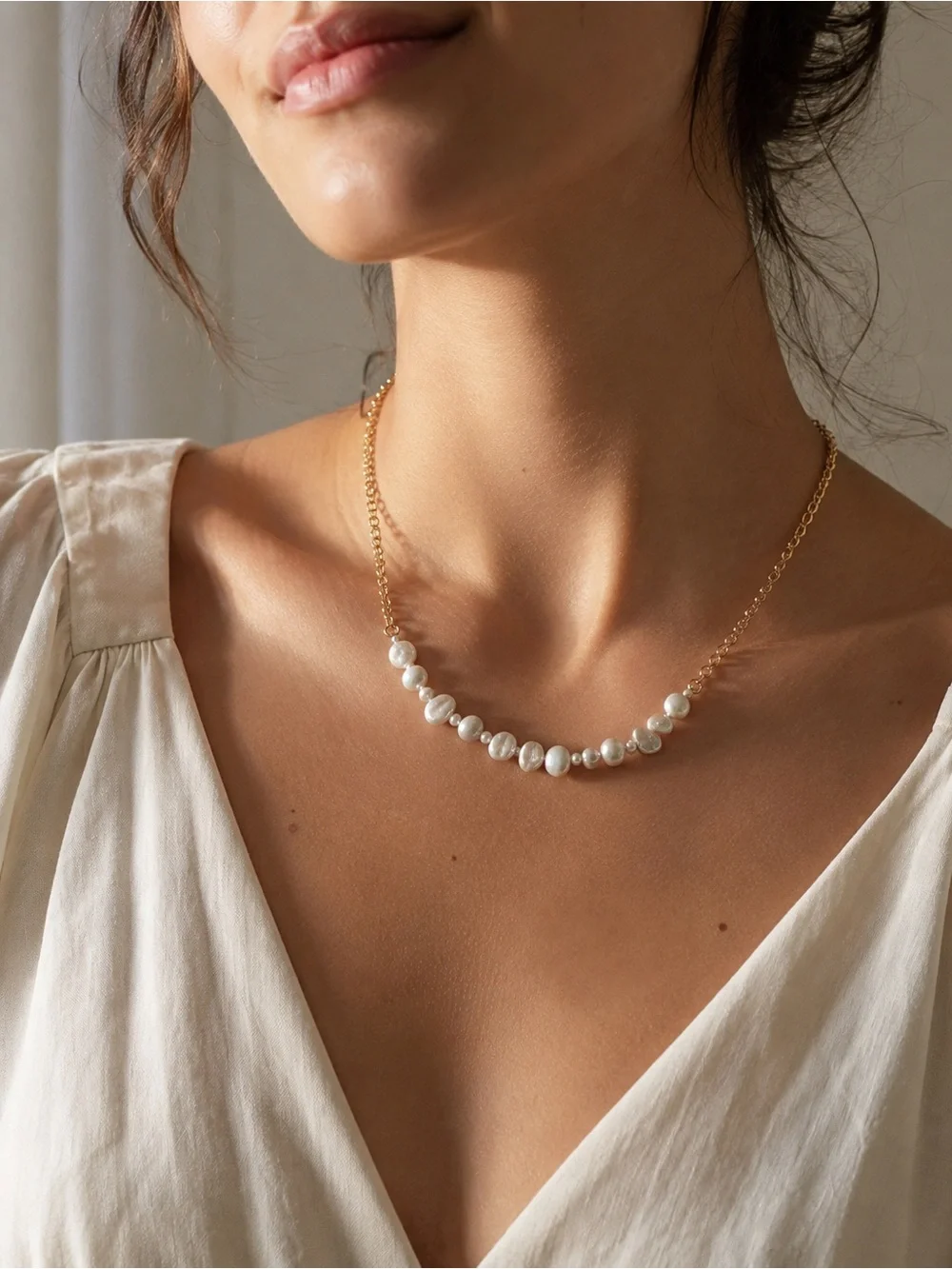 MAYAMAR Freshwater Pearl Gold Chain Necklace Adjustable Coastal Chic